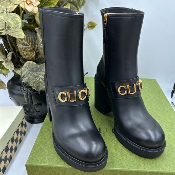 Women's Gucci logo platform ankle boots size 39 made in Italy - Picture 1 of 13
